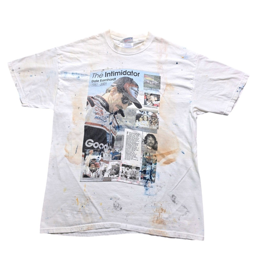 Hanes Dale Earnhardt T-Shirt Adult L White Distressed The Intimidator 2001